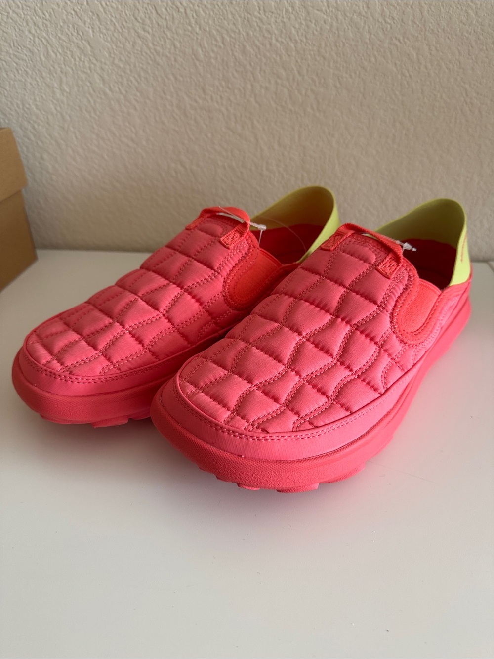 Women’s Quilted Slip-On Sneakers in Hot Pink with Chartreuse Trim